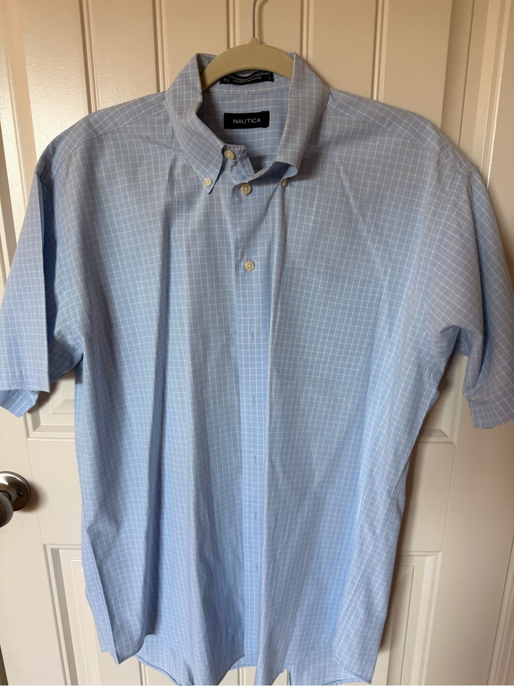 Nautica Light Blue Windowpane Short Sleeve Button-Down Shirt